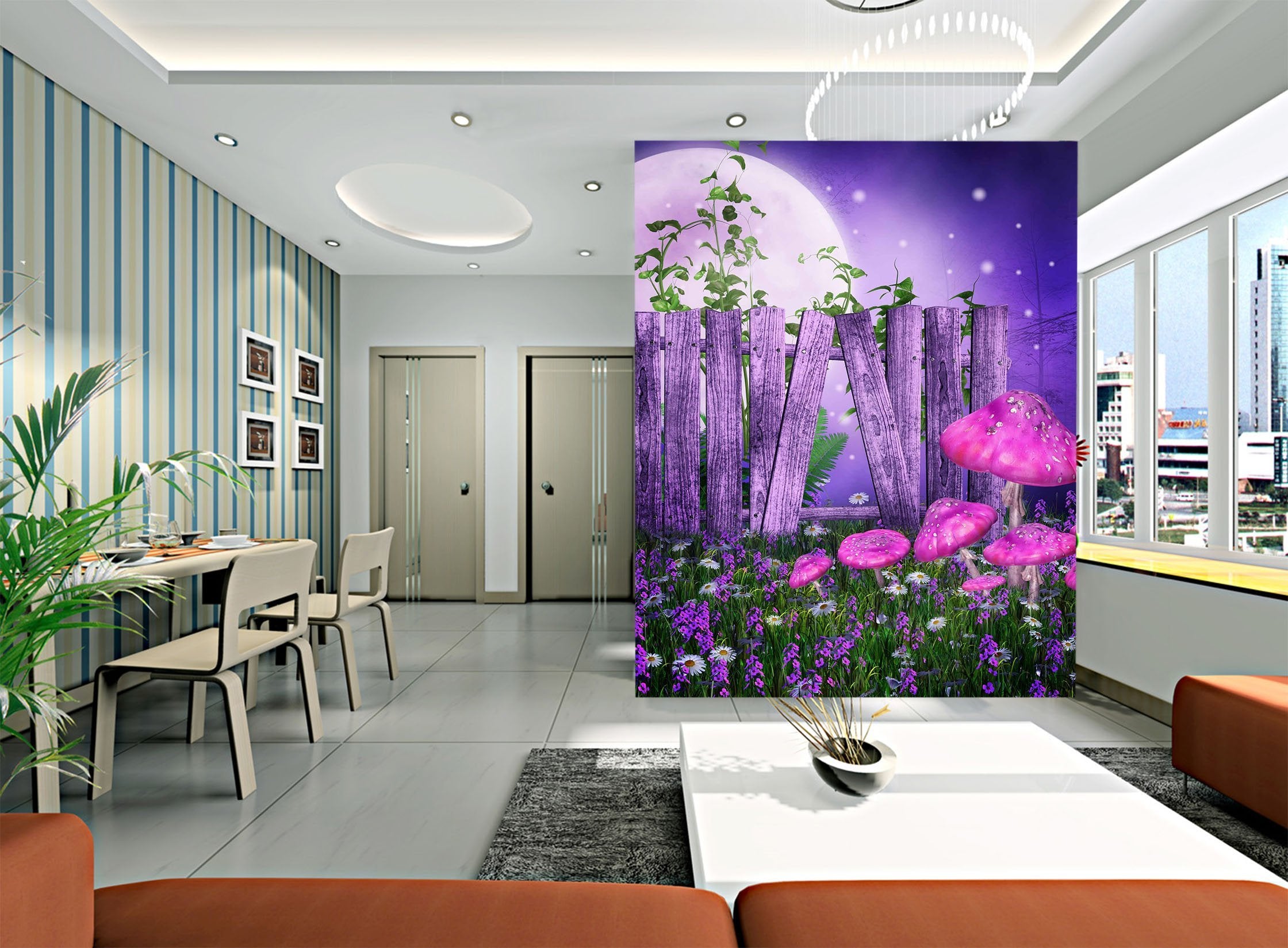 3D Mushroom Lavender 790 Wallpaper AJ Wallpaper