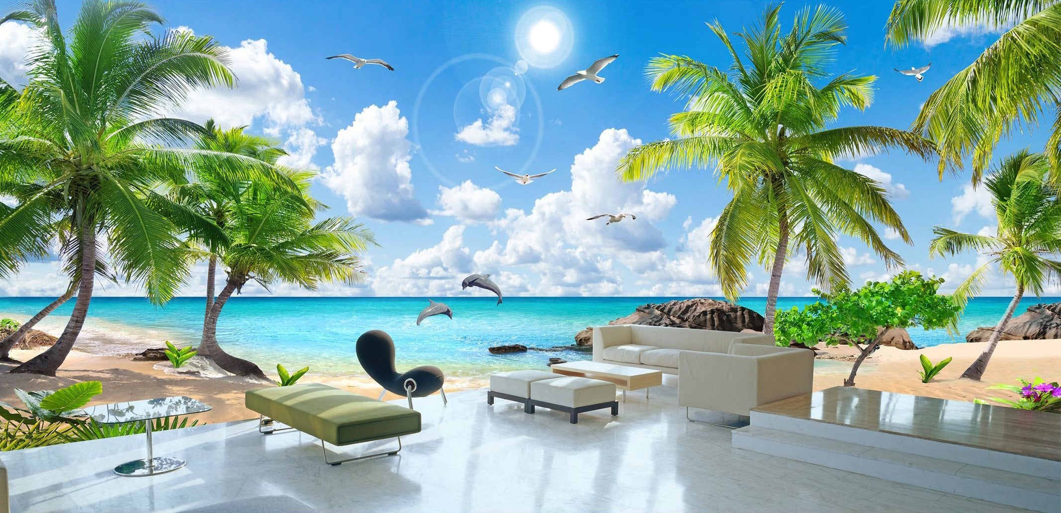 3D Sunny Dolphin Beach 296 Wallpaper AJ Wallpaper