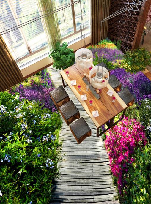 3D Flowers Wood Path Floor Mural Wallpaper AJ Wallpaper 2