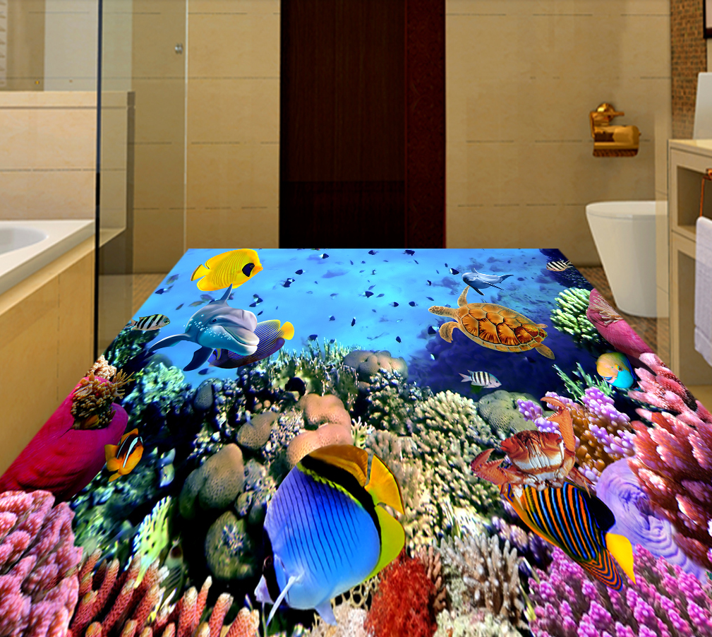 3D Seaweed Fish 555 Floor Mural Wallpaper Murals Rug & Mat Print Epoxy waterproof bath floor