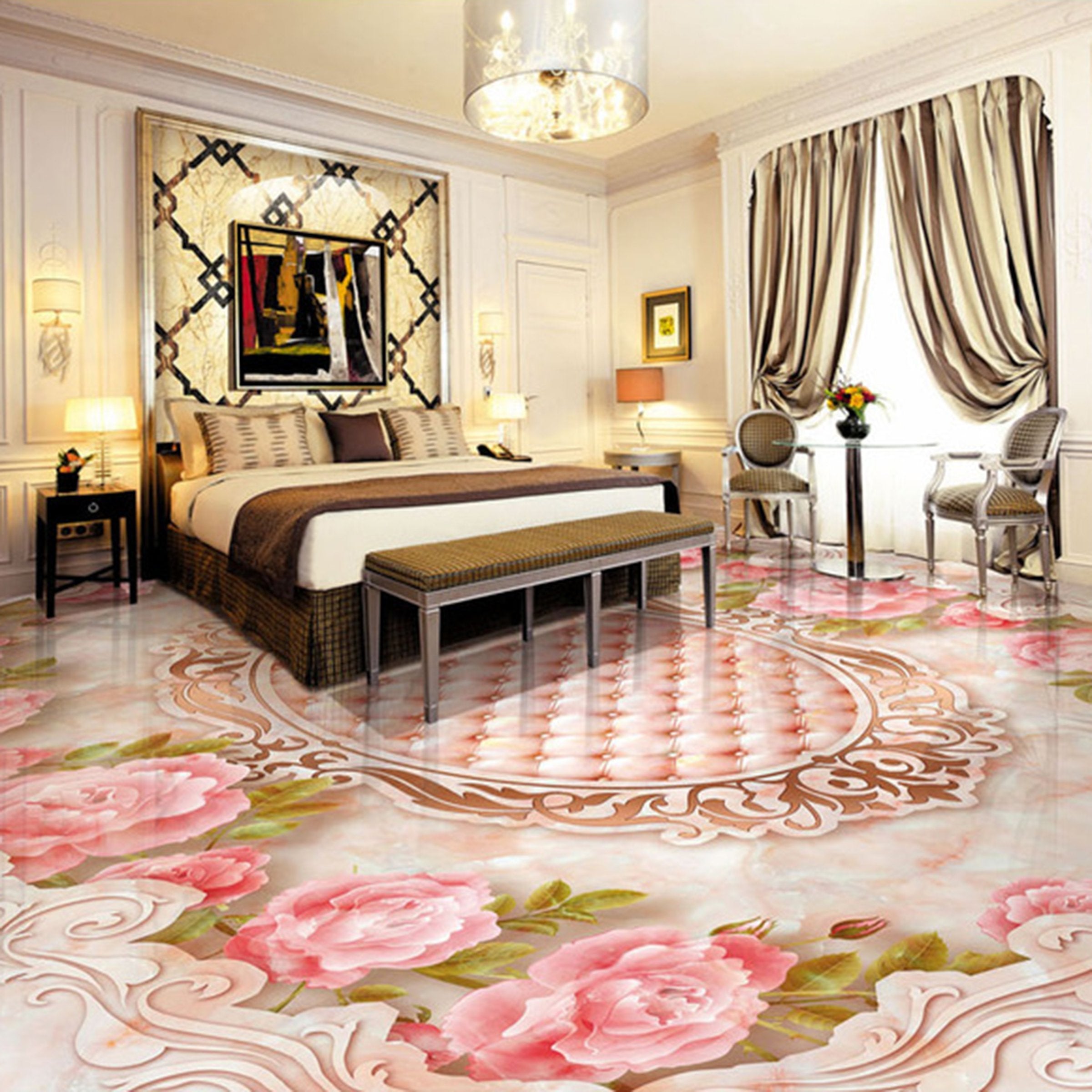 3D Pink Flowers WG031 Floor Mural Wallpaper AJ Wallpaper 2