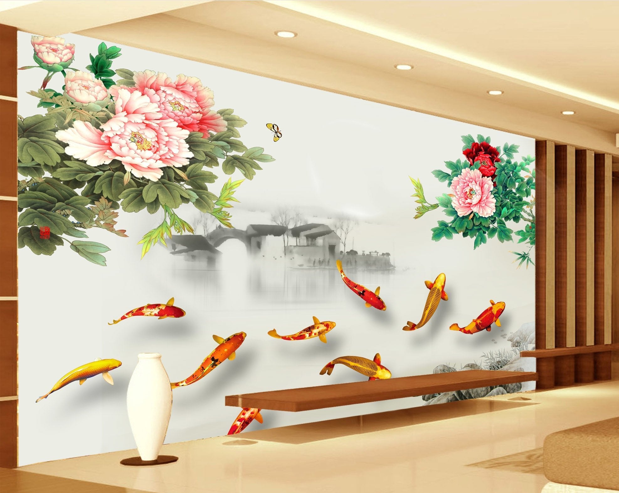 3D Ink Painting Flower Fish 314 Wallpaper AJ Wallpaper