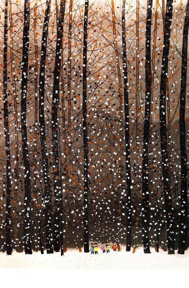 3D tree branch snowflake door mural Wallpaper AJ Wallpaper