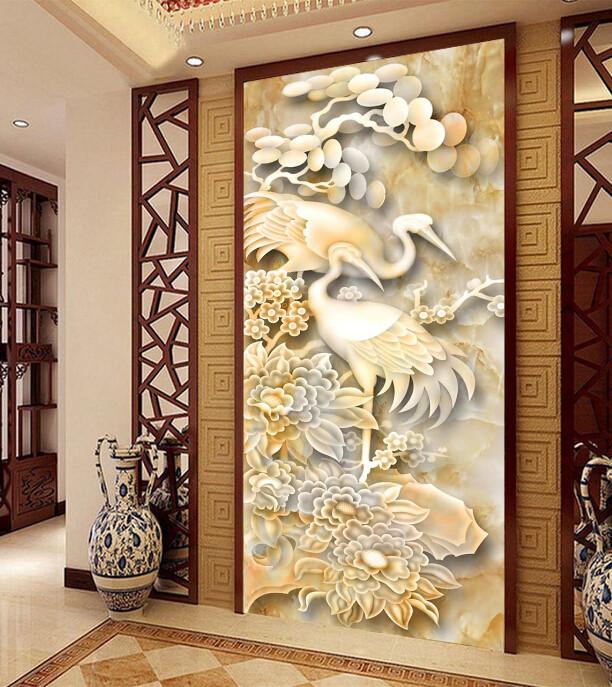 Simple Orange Crane Flowers Porch Aisle Wallpaper AJ Wallpaper 1