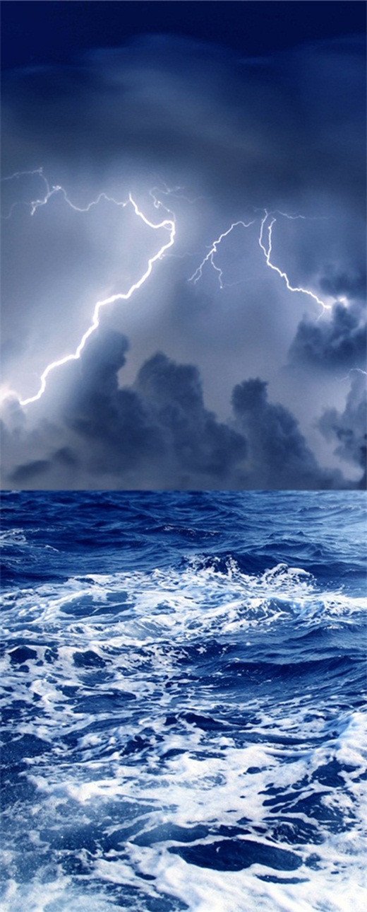 3D the sea thunder night door mural Wallpaper AJ Wallpaper