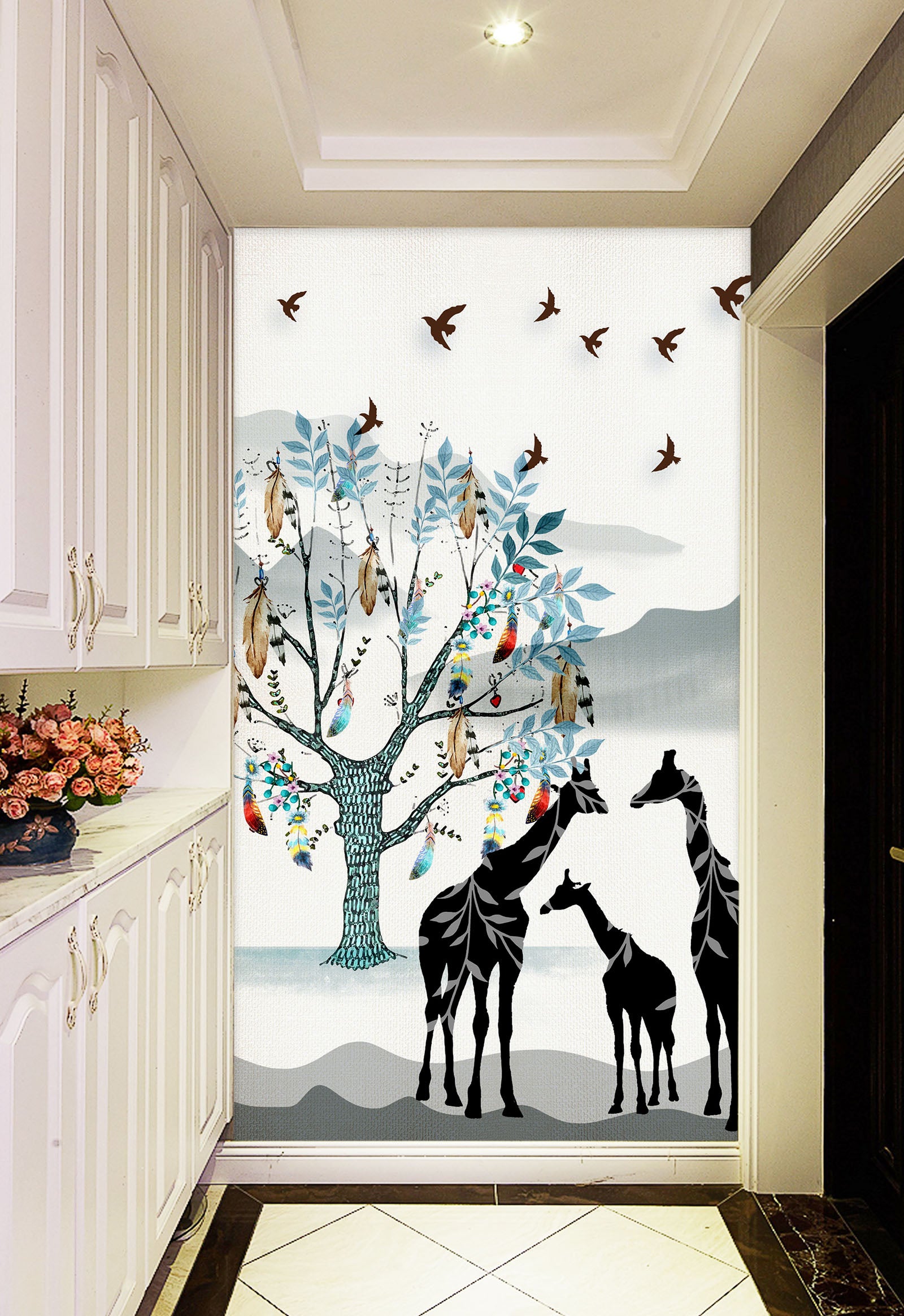 3D Forest Giraffe 053 Wall Murals
