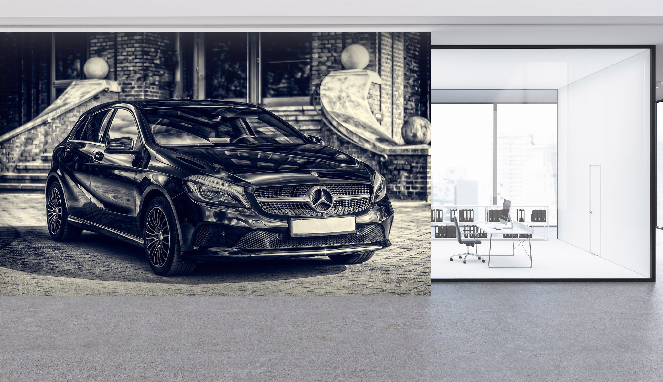 3D House Black Car 058 Vehicle Wall Murals