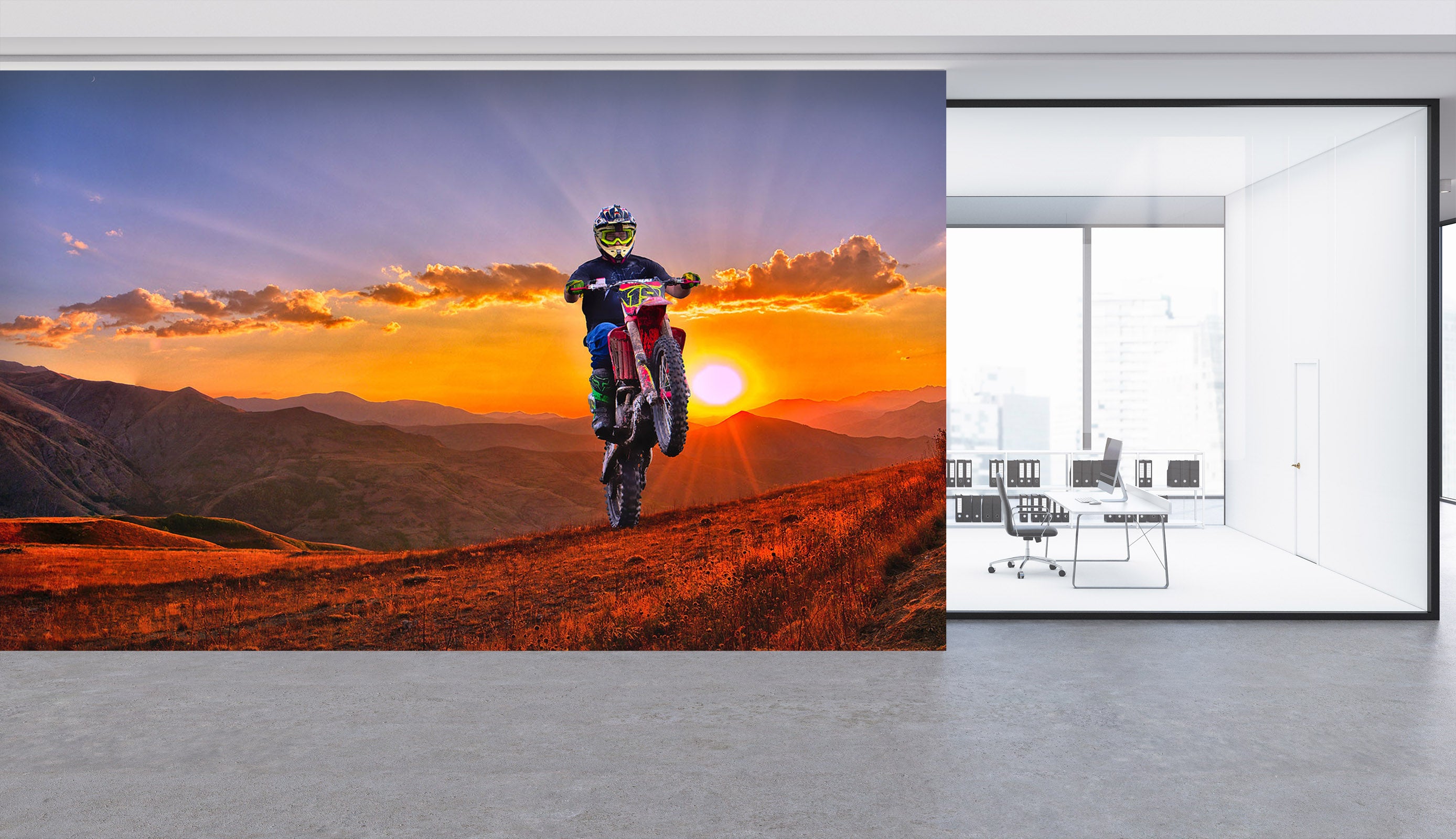 3D Motocross Sunset 119 Vehicle Wall Murals