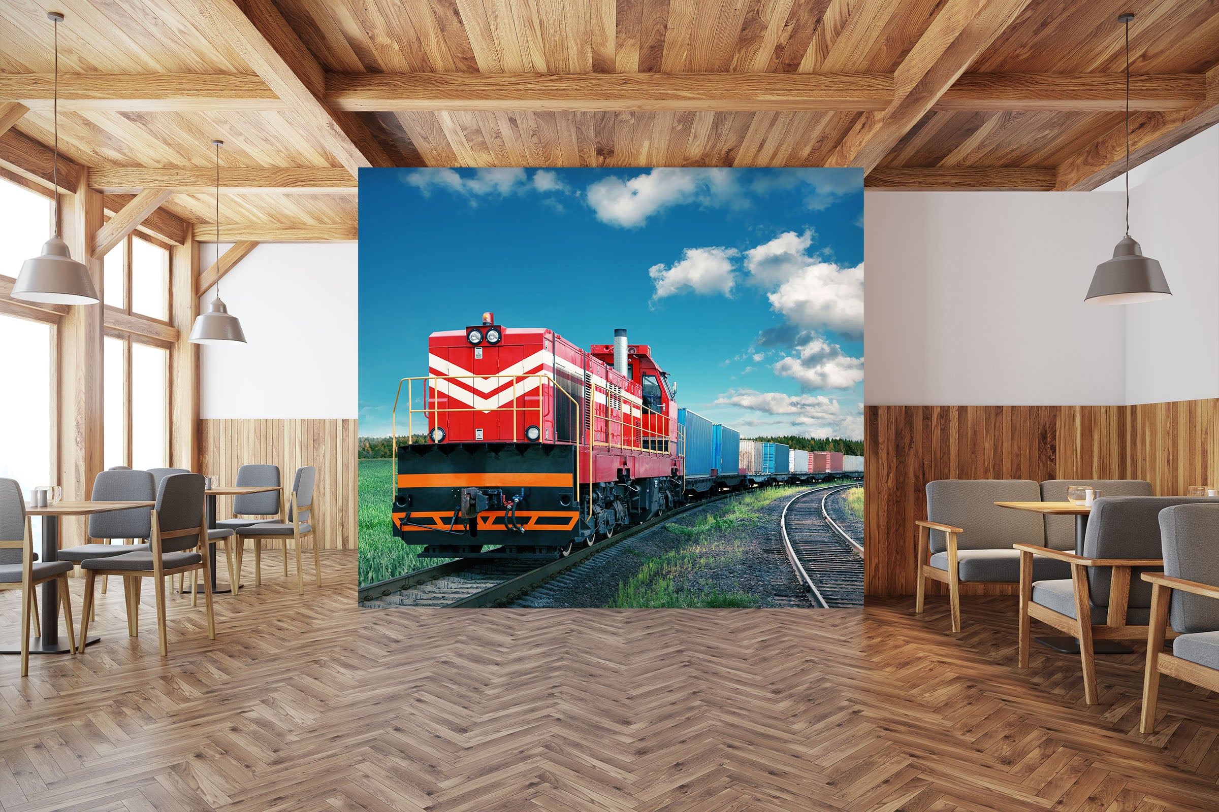 3D Freight Train Cloud 246 Vehicle Wall Murals