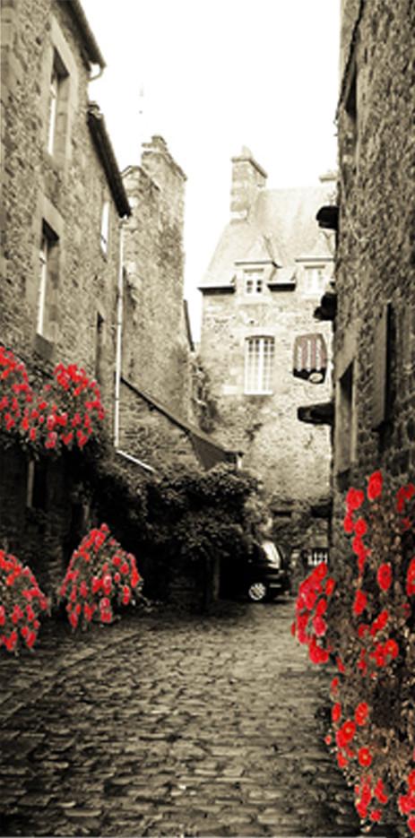 3D street house flower door mural Wallpaper AJ Wallpaper