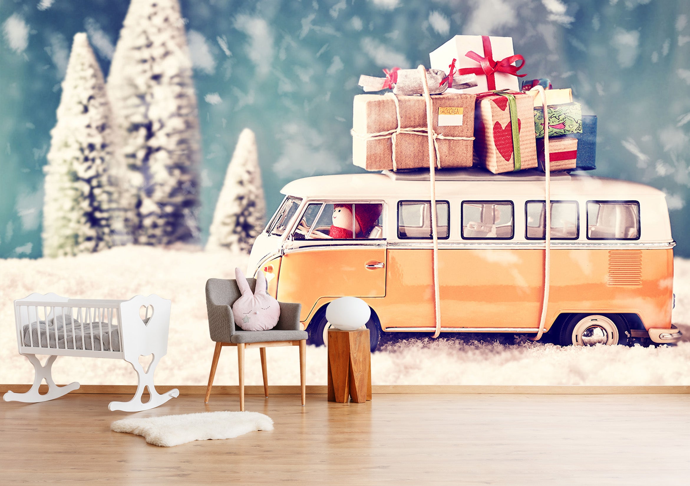 3D Snow Christmas Car 339 Vehicle Wall Murals