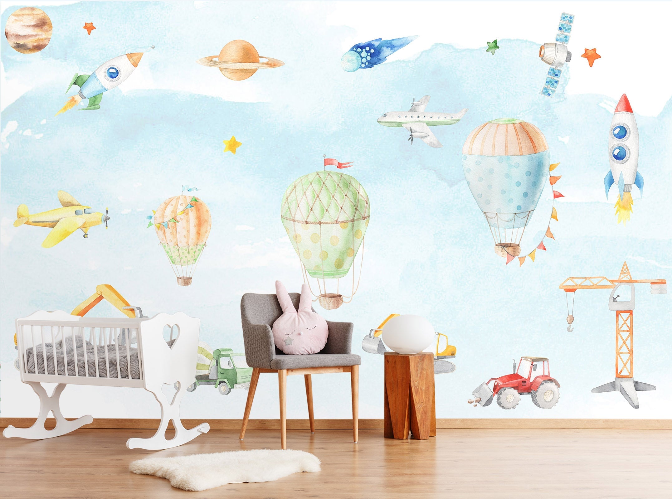 3D Cartoon Rocket Plane 006 Wall Murals Wallpaper AJ Wallpaper 2