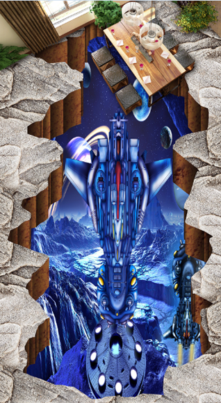 3D Spaceship Floor Mural Wallpaper AJ Wallpaper 2