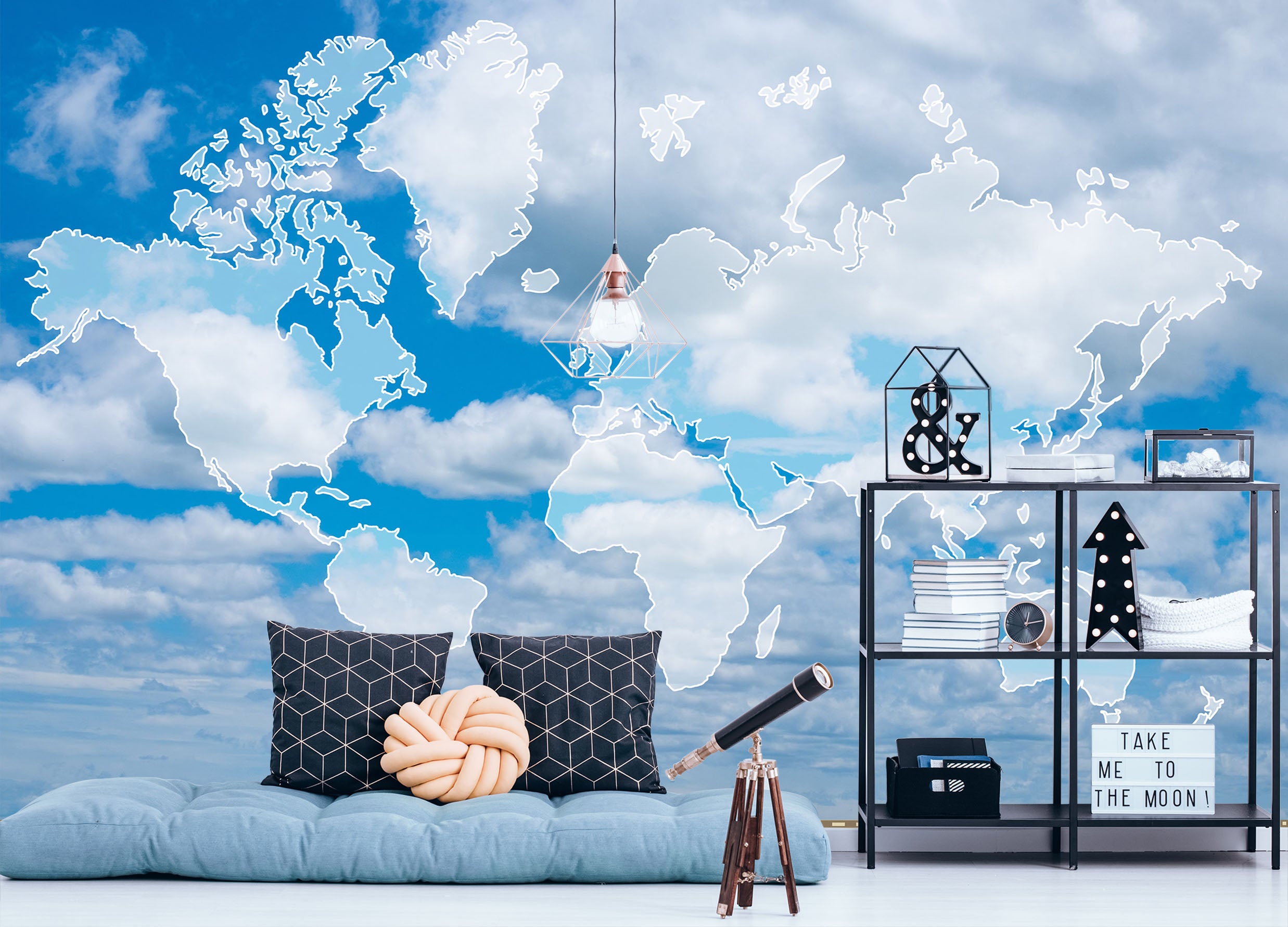 3D Clouds Pattern 2140 World Map Wall Murals