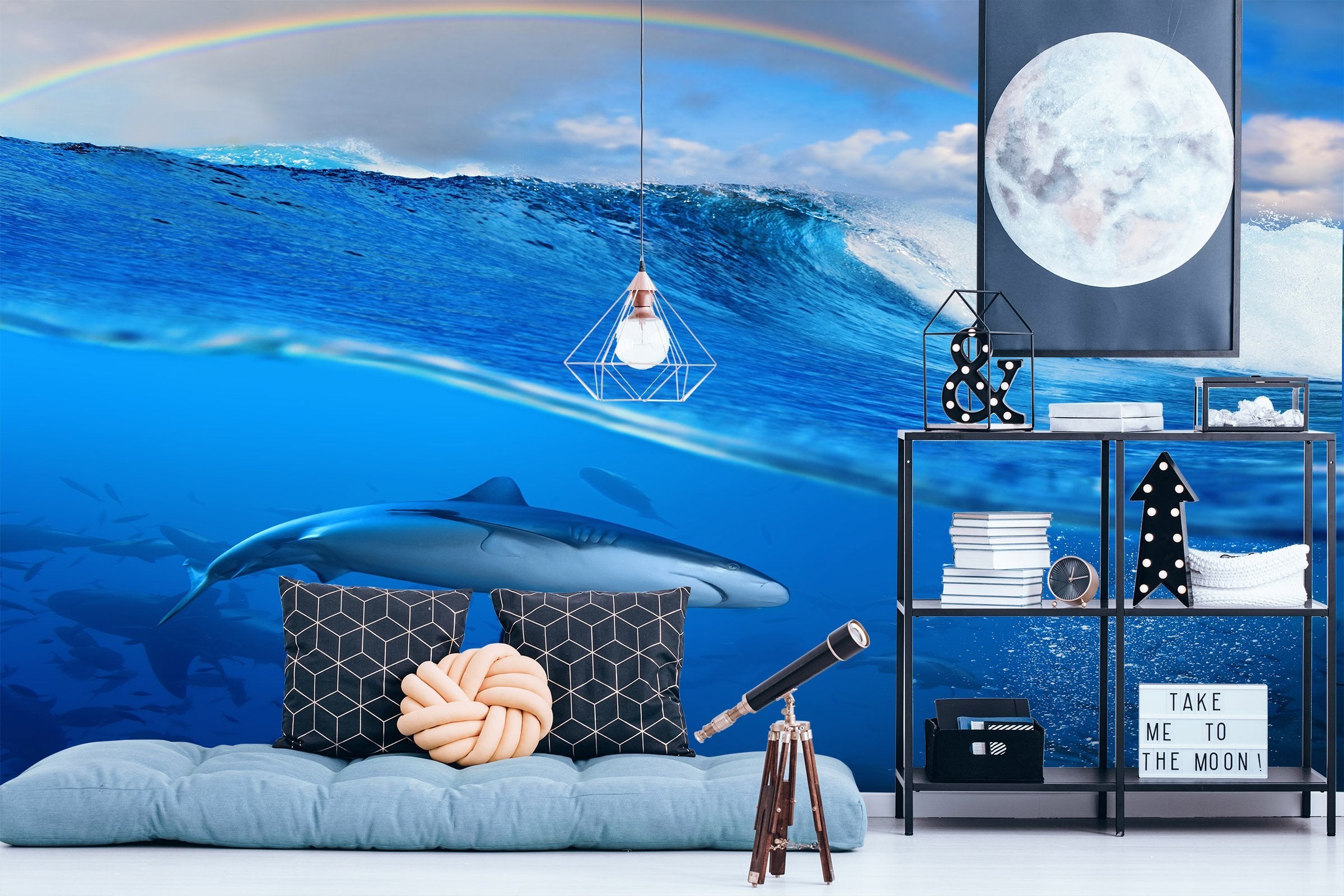 3D Wave Rainbow Shark 088 Wallpaper AJ Wallpaper