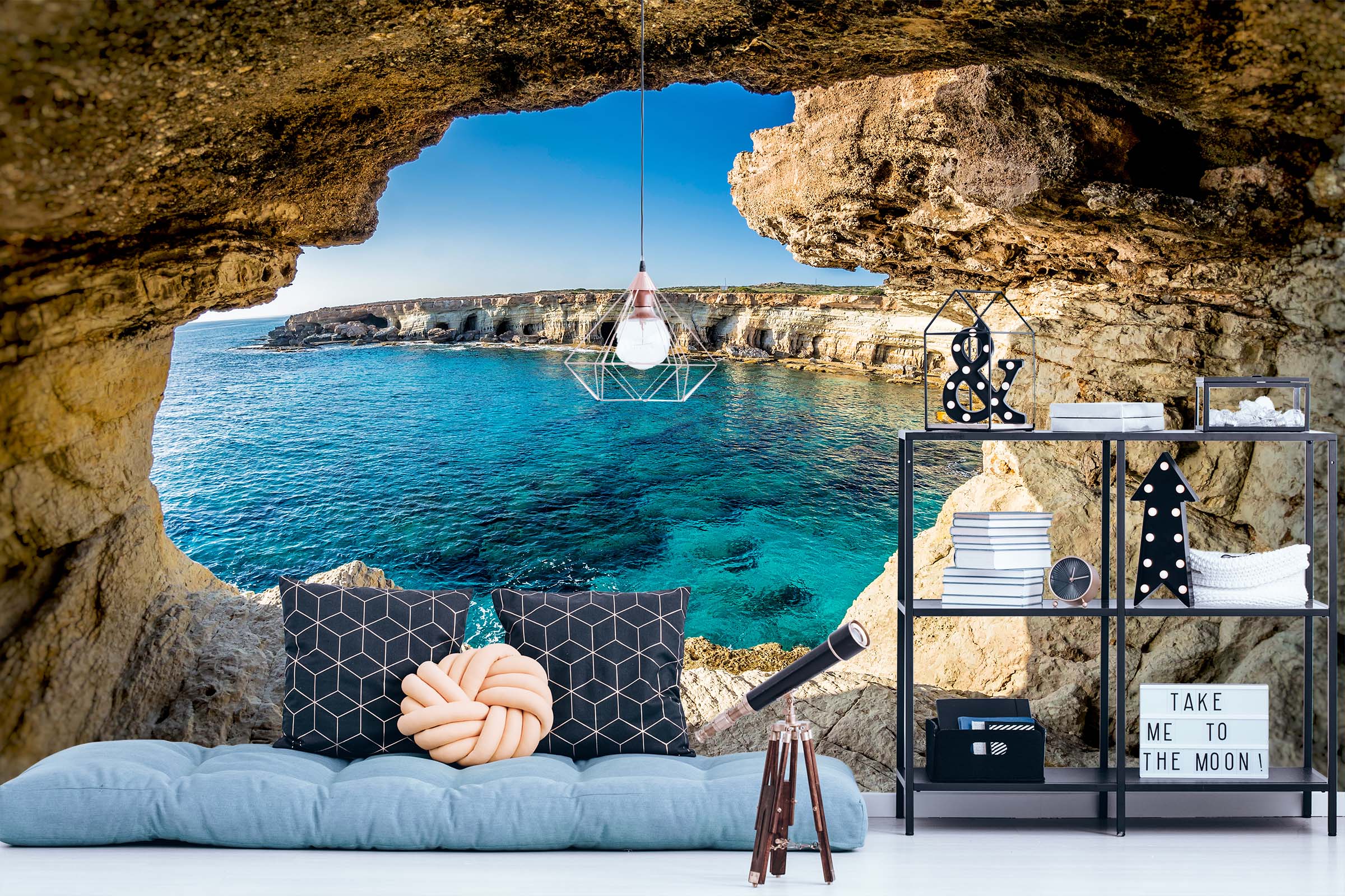 3D Cave Lake 108 Wall Murals