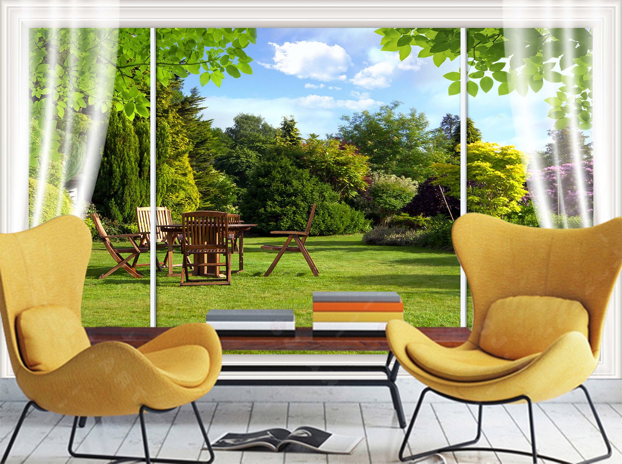 3D Curtain Garden 015 Wall Murals