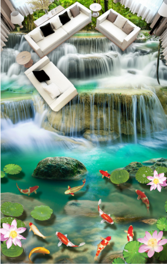 3D Goldfish Pond 403 Floor Mural Wallpaper AJ Wallpaper 2