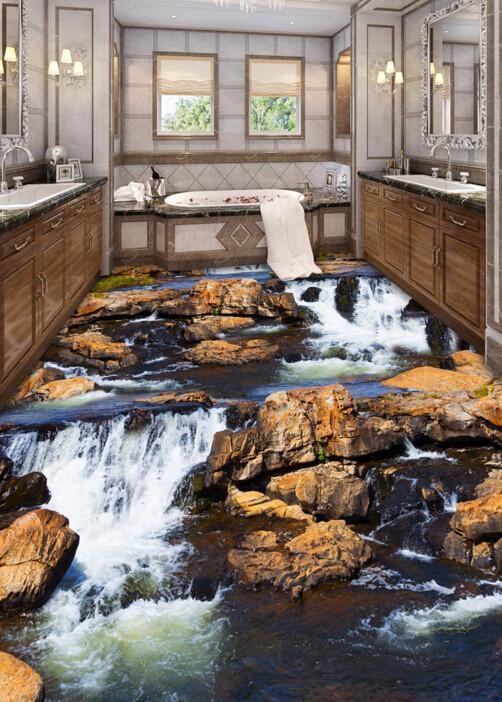 3D Stream Rocks Floor Mural Wallpaper AJ Wallpaper 2