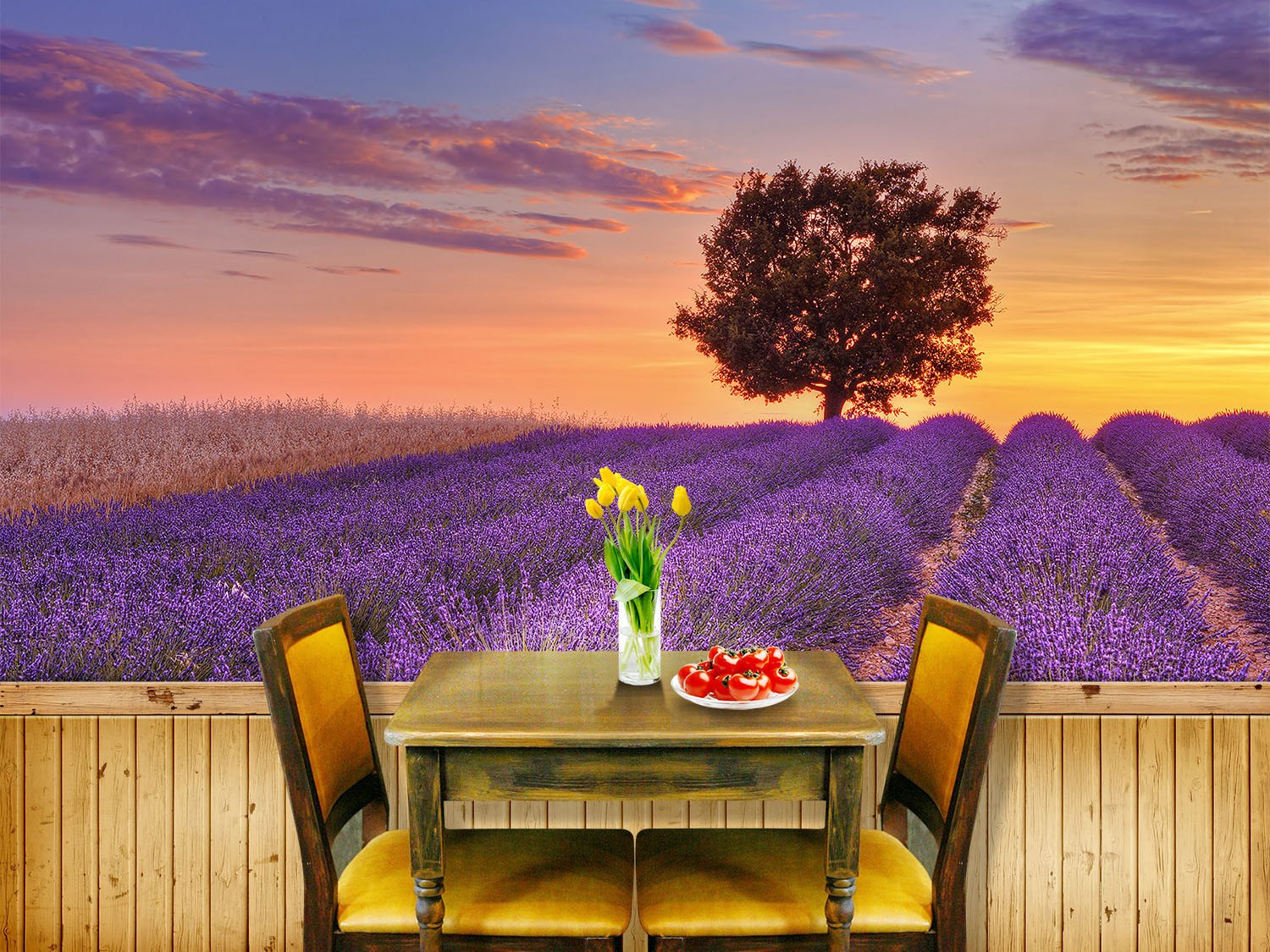 Flowers Field Sunset Wallpaper AJ Wallpaper