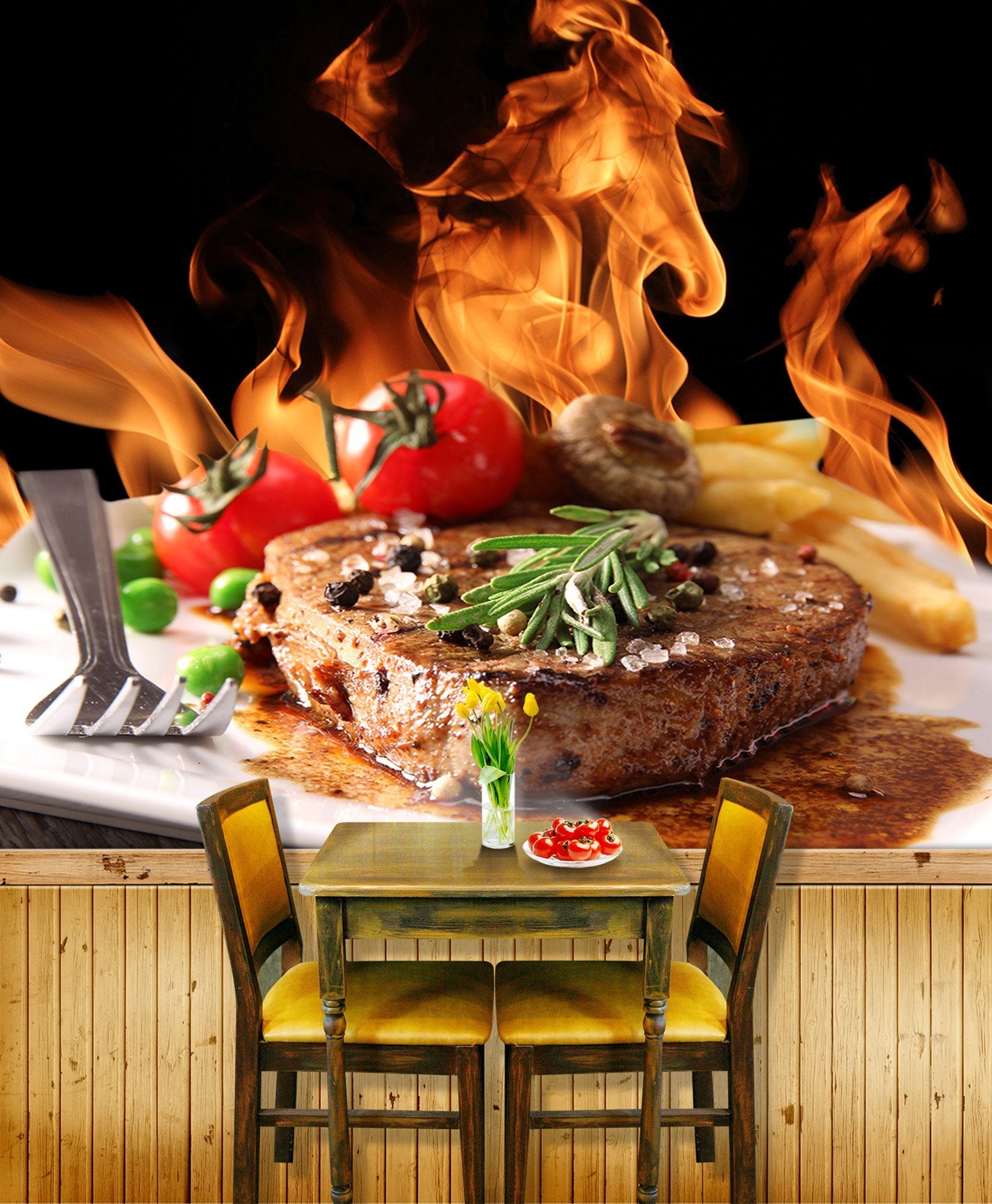 3D Fire Delicious Steak 083 Wallpaper AJ Wallpaper