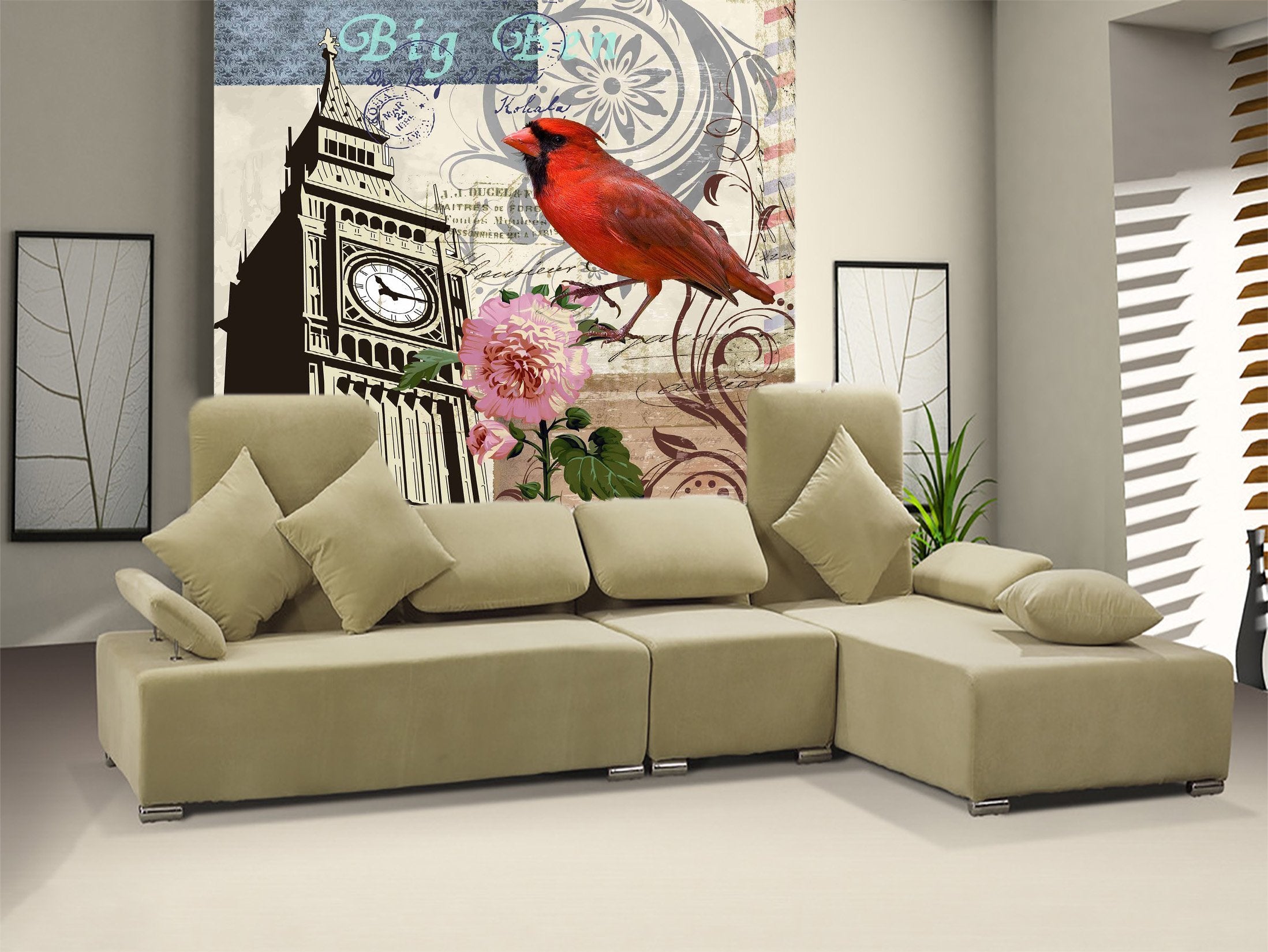 3D Bird Flower House 747 Wallpaper AJ Wallpaper