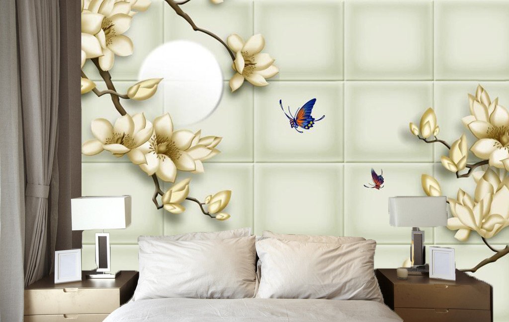 Peach Flower With Butterfly 272 Wallpaper AJ Wallpaper 1