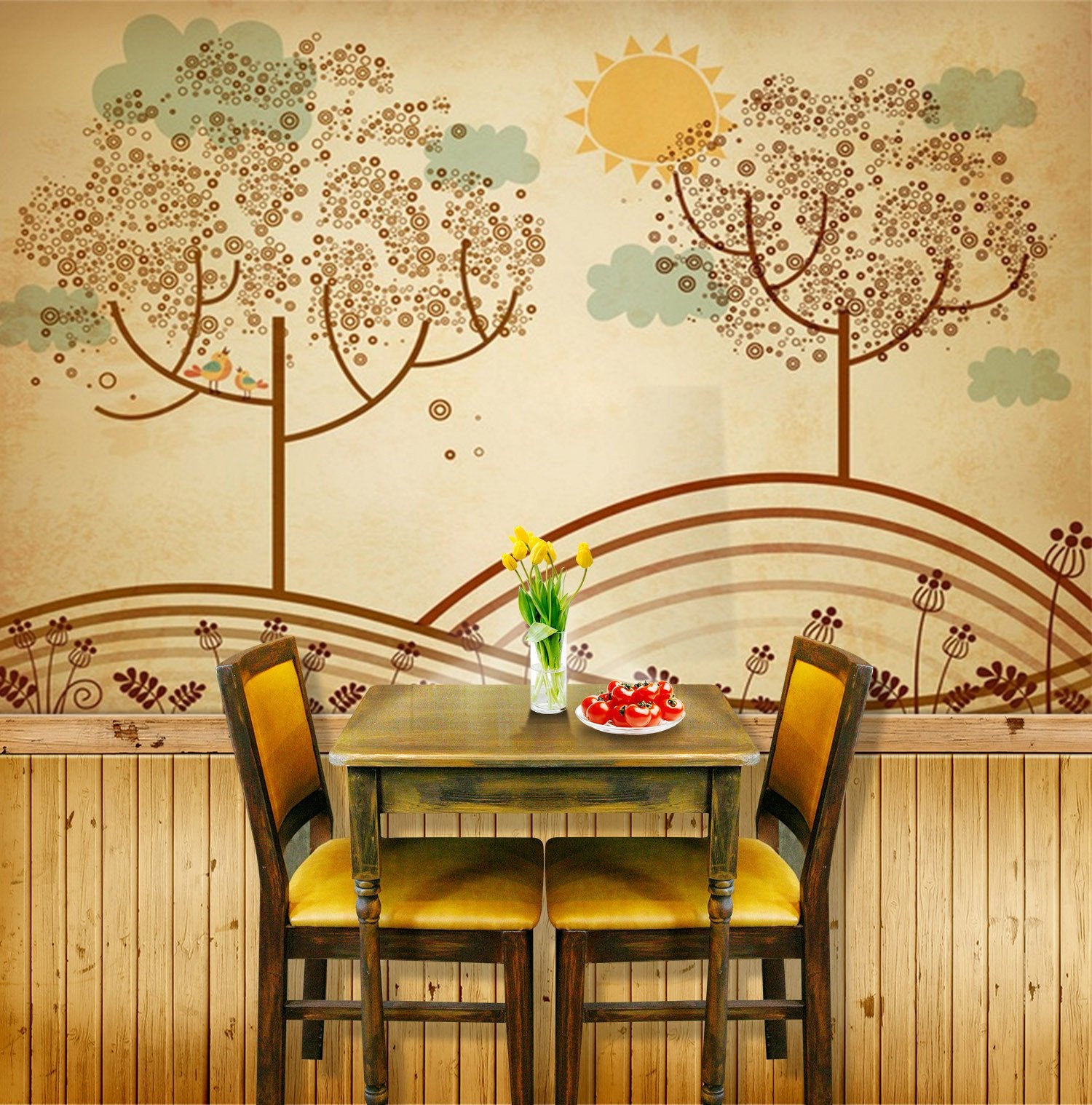 3D Tree Sun Flowers 832 Wallpaper AJ Wallpaper