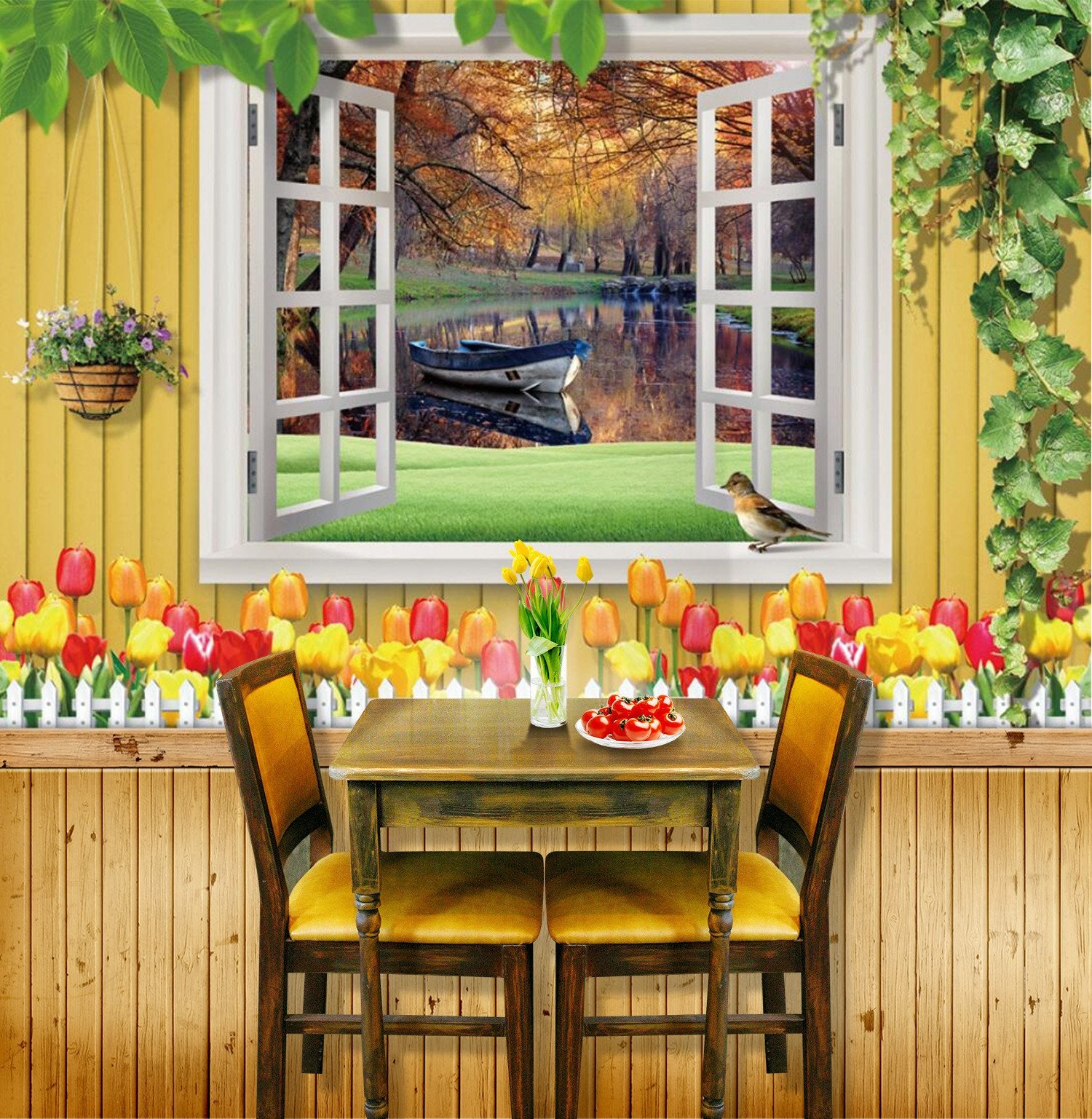 3D Autumn Lake Floating Boat 83 Wallpaper AJ Wallpaper