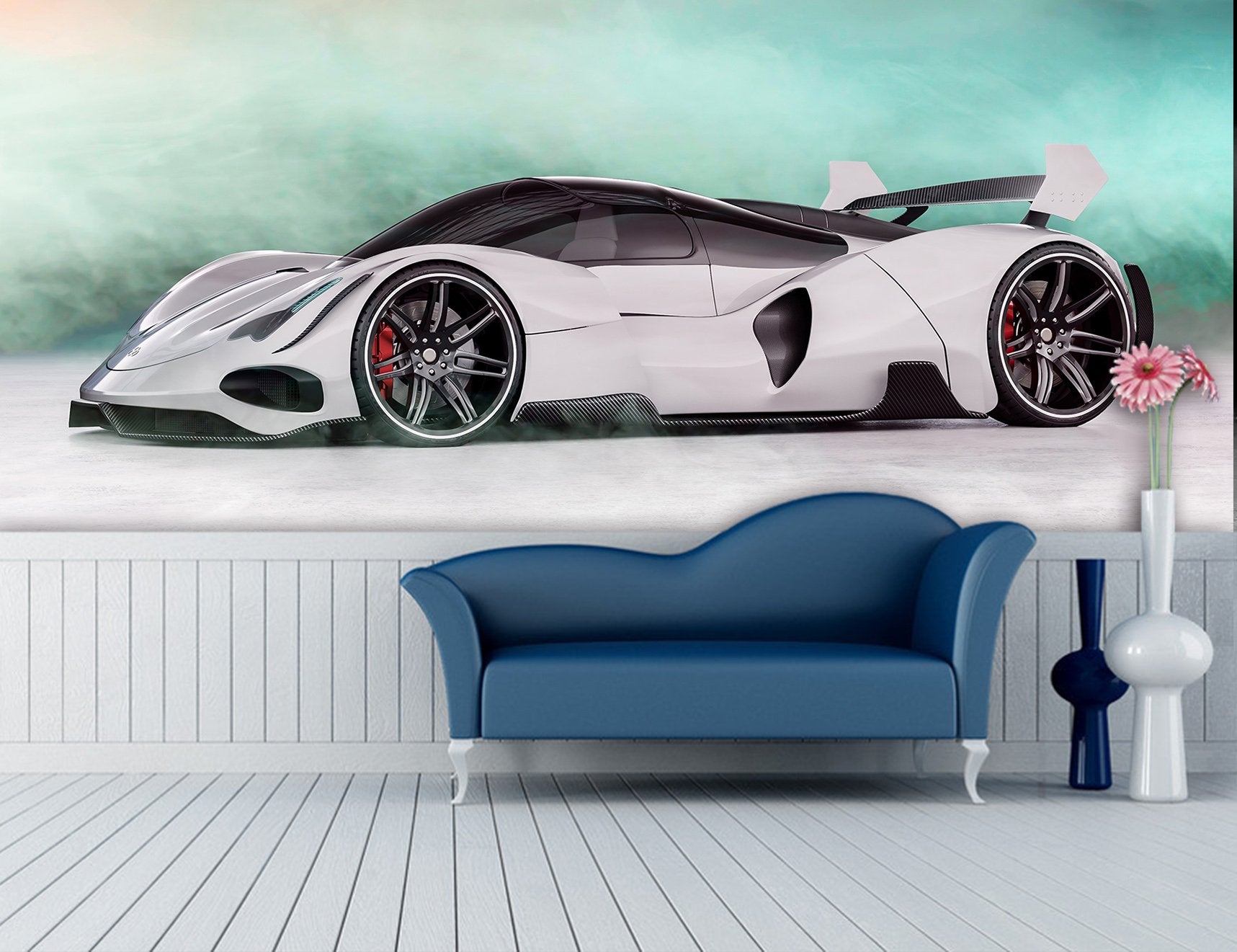 3D White Sports Car 964 Vehicle Wall Murals Wallpaper AJ Wallpaper 2
