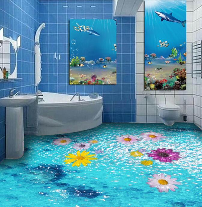 3D Floating Flowers Floor Mural Wallpaper AJ Wallpaper 2