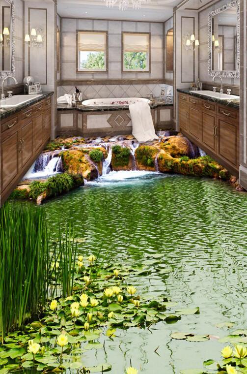 3D Green Pond Floor Mural Wallpaper AJ Wallpaper 2