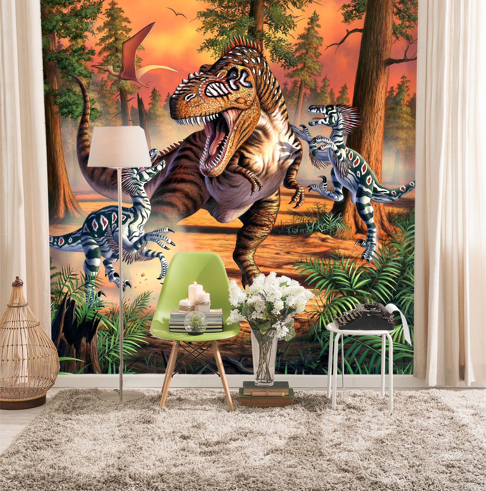 3D Dino Battle 1406 Jerry LoFaro Wall Mural Wall Murals