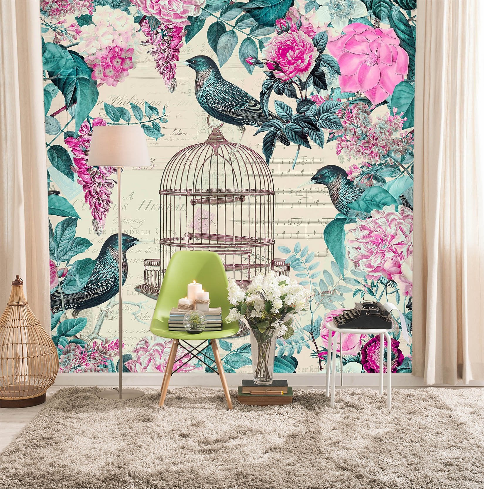 3D Birdcage And Flowers 1399 Andrea haase Wall Mural Wall Murals Wallpaper AJ Wallpaper