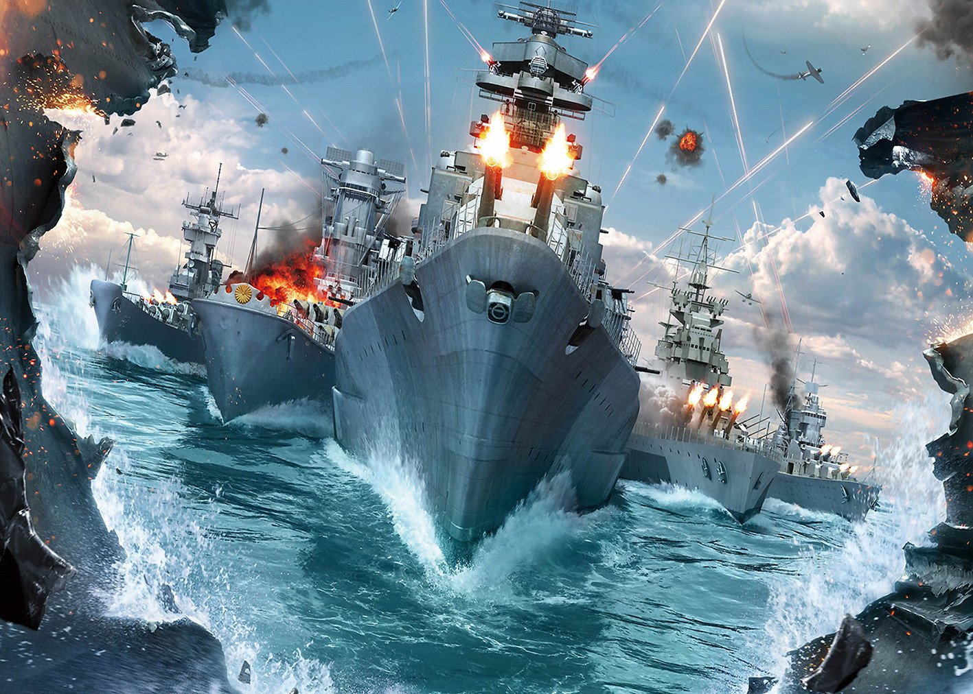 3D Blue Sea Warships 277 Garage Door Mural Wallpaper AJ Wallpaper