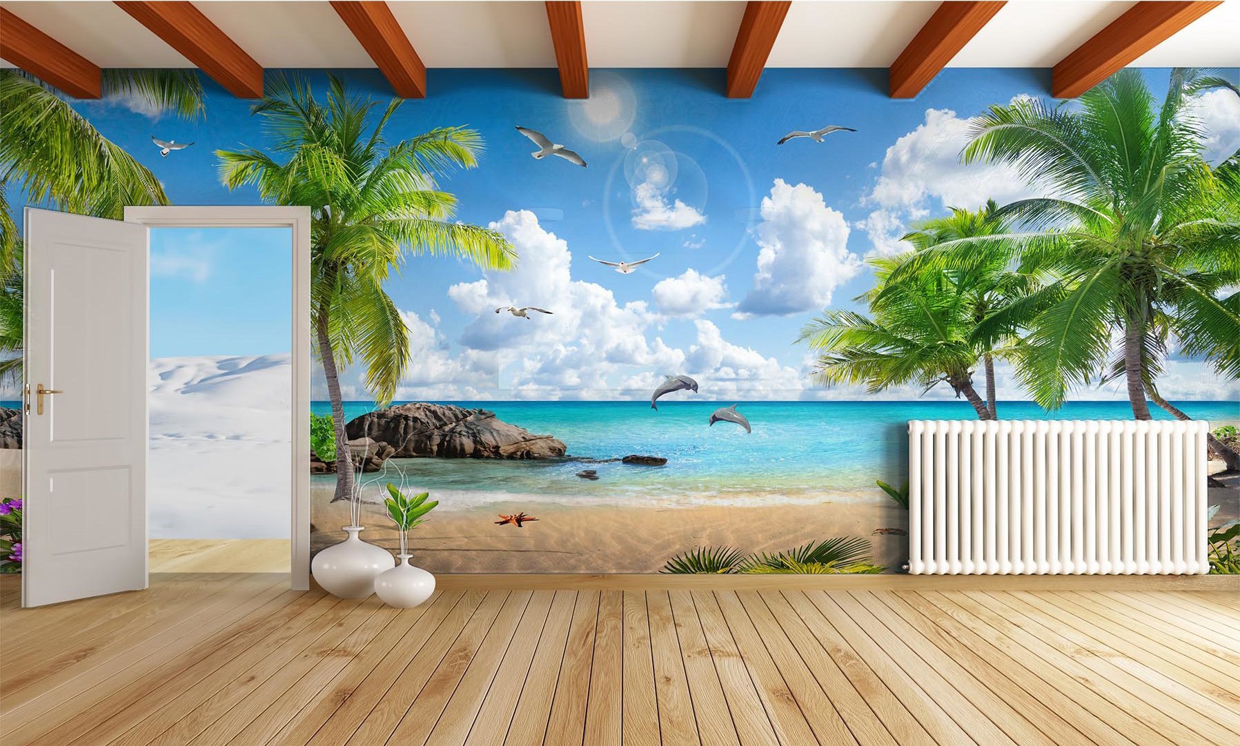 3D Sunny Dolphin Beach 296 Wallpaper AJ Wallpaper