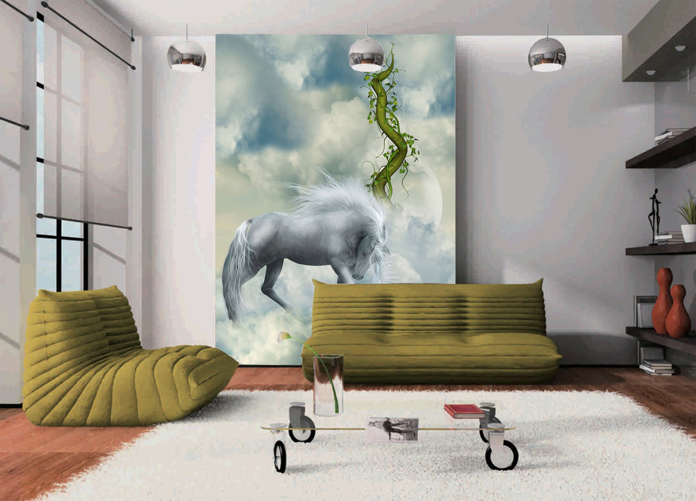 3D White Horse 1096 Wall Murals