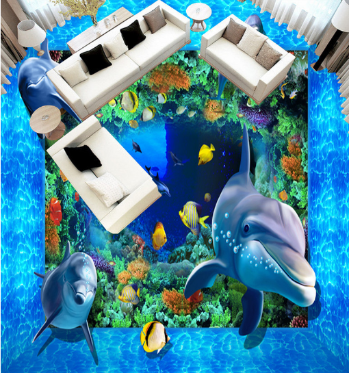 3D Dolphin World 288 Floor Mural Wallpaper AJ Wallpaper 2