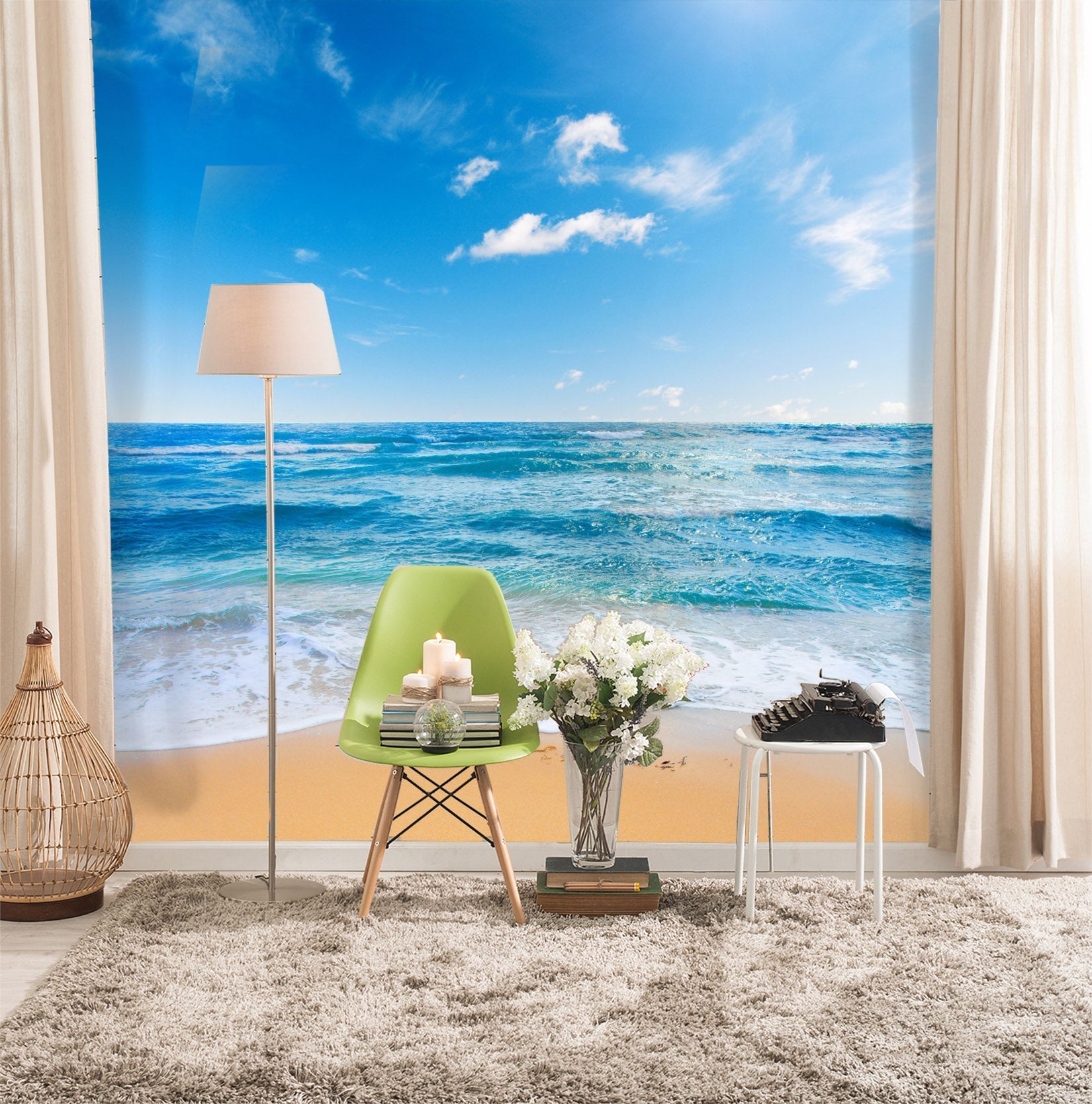 3D Wave Beach 123 Wall Murals Wallpaper AJ Wallpaper 2
