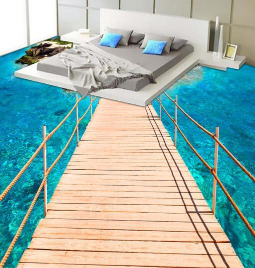 3D Sea Wood Bridge Floor Mural Wallpaper AJ Wallpaper 2