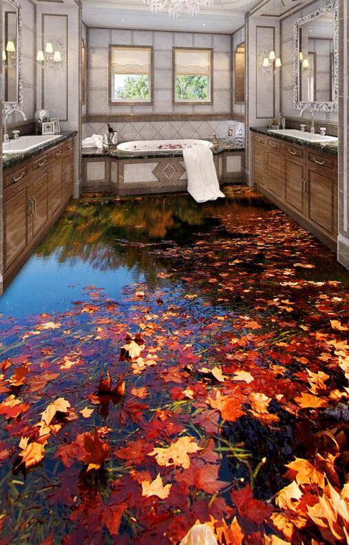 3D Floating Leaves Floor Mural Wallpaper AJ Wallpaper 2
