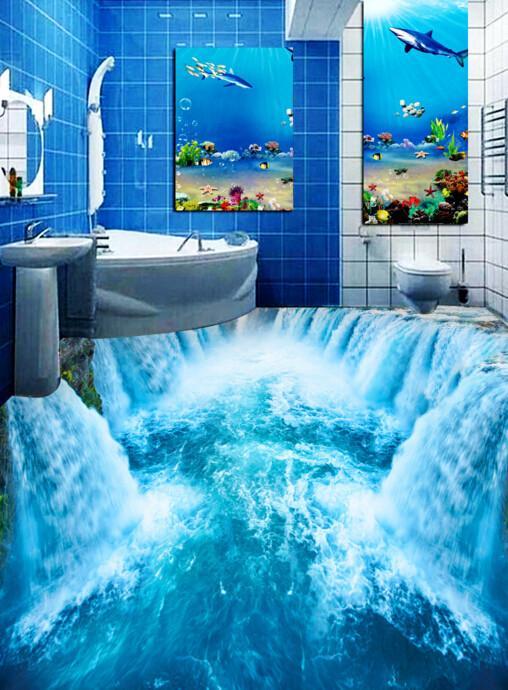 3D Cascading Waterfalls Floor Mural Wallpaper AJ Wallpaper 2