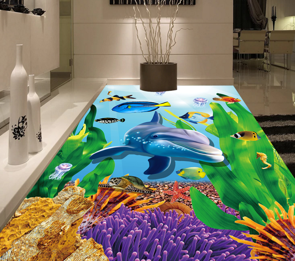 3D Blue Seaweed 544 Floor Mural Wallpaper Murals Rug & Mat Print Epoxy waterproof bath floor