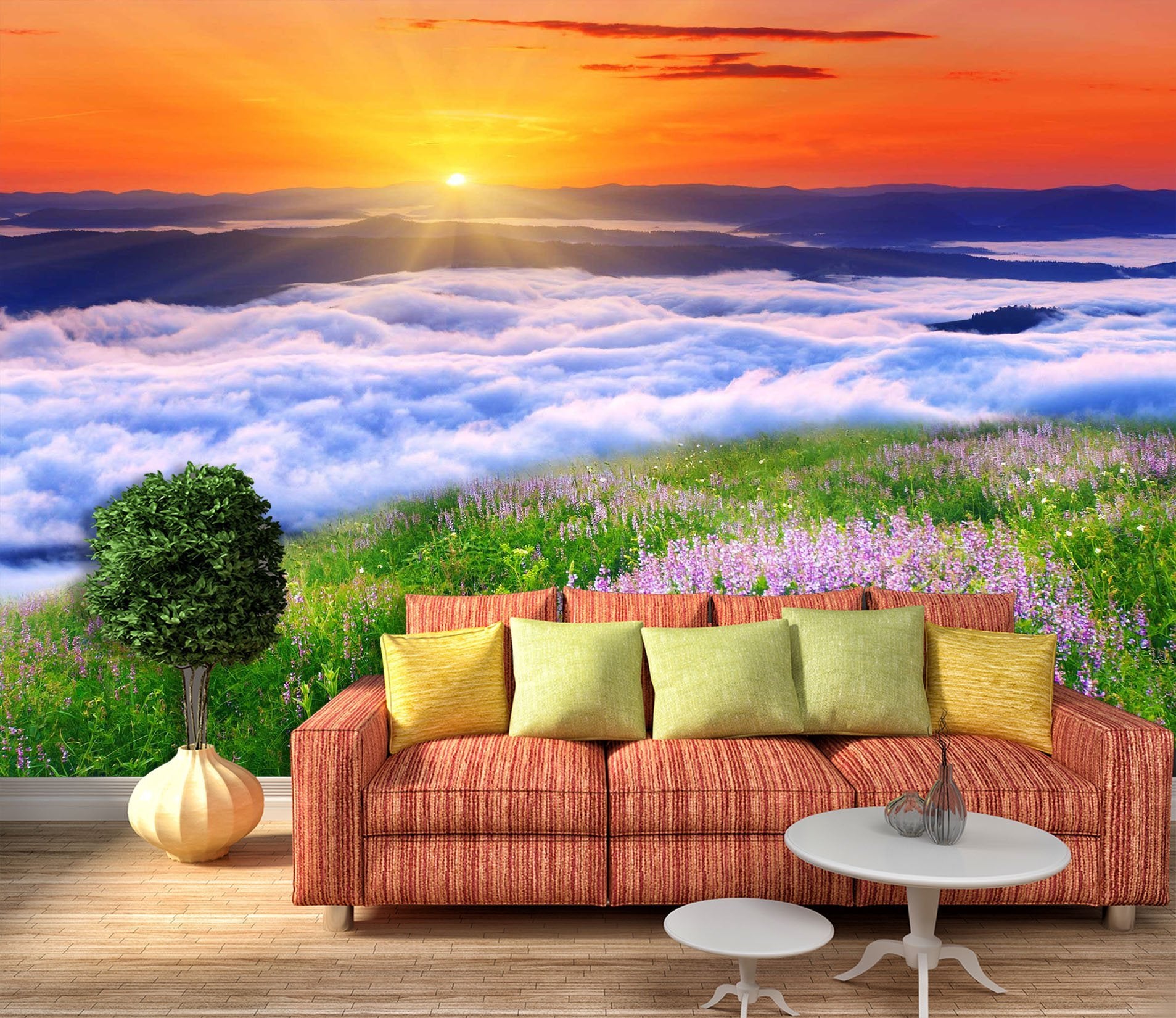 3D Dusk Sea Meadow 630 Wallpaper AJ Wallpaper