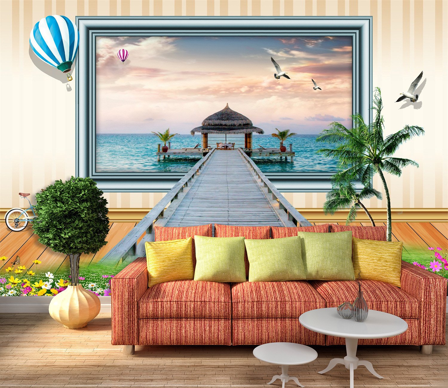 3D Sea Road Pavilion 66 Wallpaper AJ Wallpaper