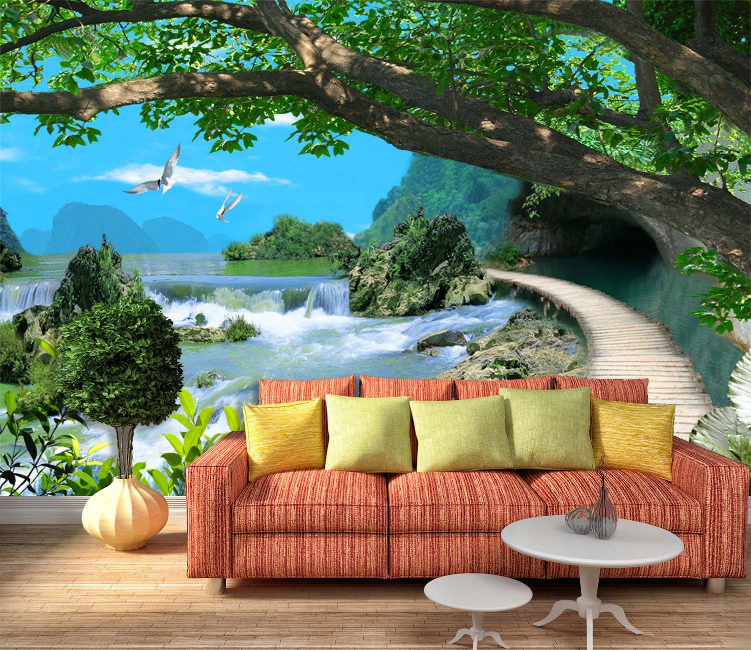 3D Blue Sky Green Tree 446 Wallpaper AJ Wallpaper