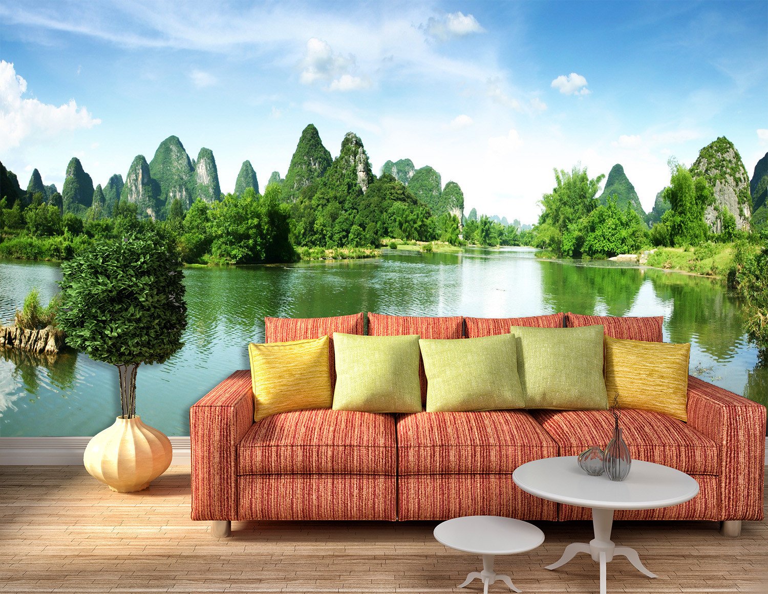 3D Green Hill River 792 Wallpaper AJ Wallpaper