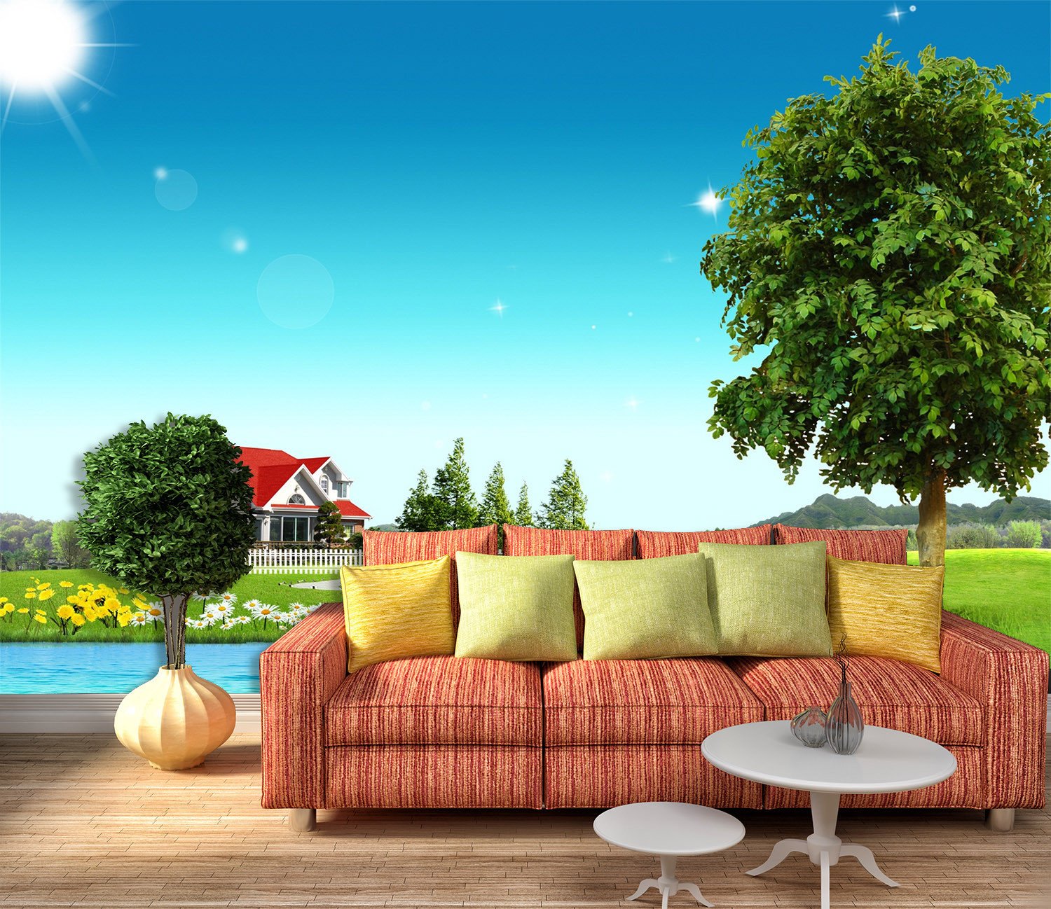 3D Green Tree Blue Sky 03 Wallpaper AJ Wallpaper