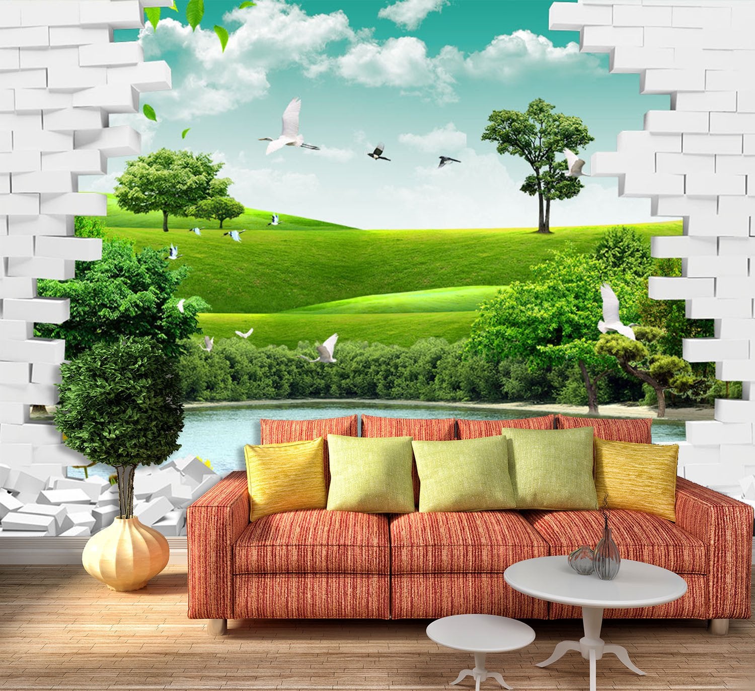 3D Green Trees Grassland Fields 232 Wallpaper AJ Wallpaper
