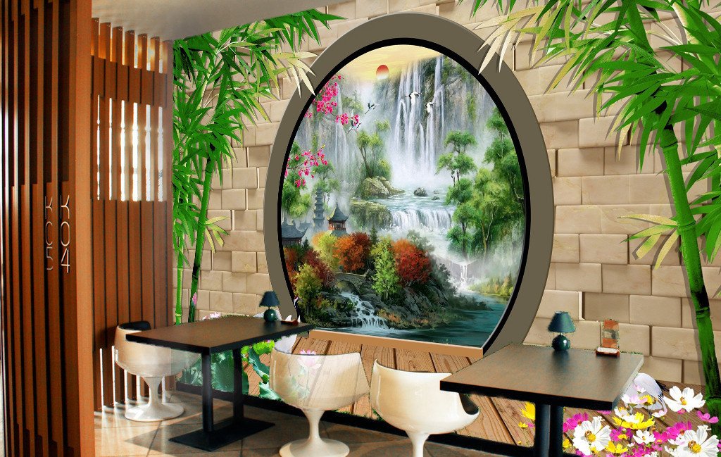 3D Bamboo Waterfall 576 Wallpaper AJ Wallpaper